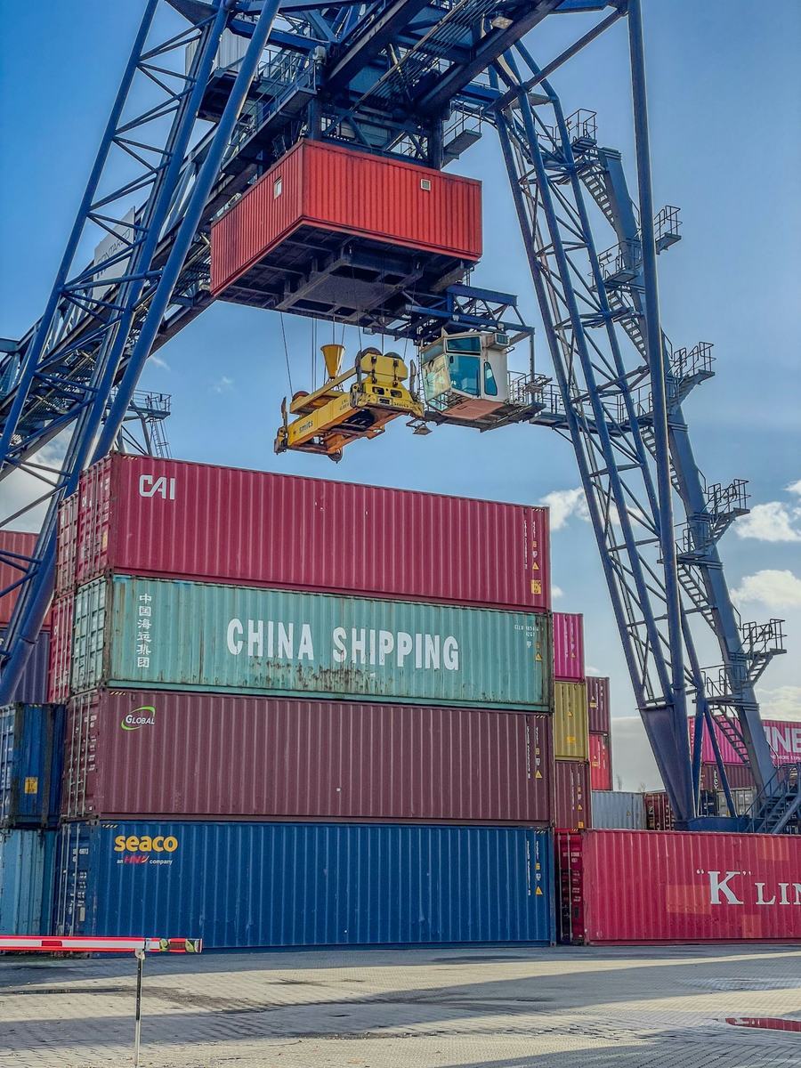 Containers stacked at a logistics terminal